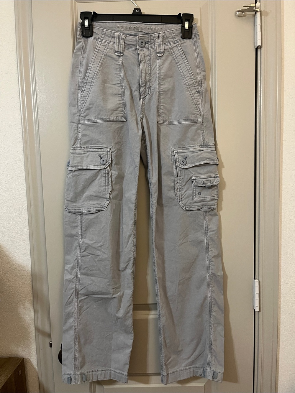 American Eagle Outfitters Light Gray Straight-Leg Cargo Pants